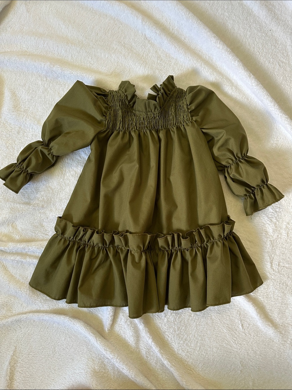 Olive Green Ruffle Smocked Kids Dress baby
